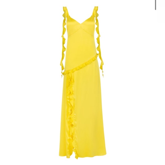 JAAF
RUFFLED SILK MAXI DRESS IN LEMON YELLOW NWT XS - Picture 3 of 10